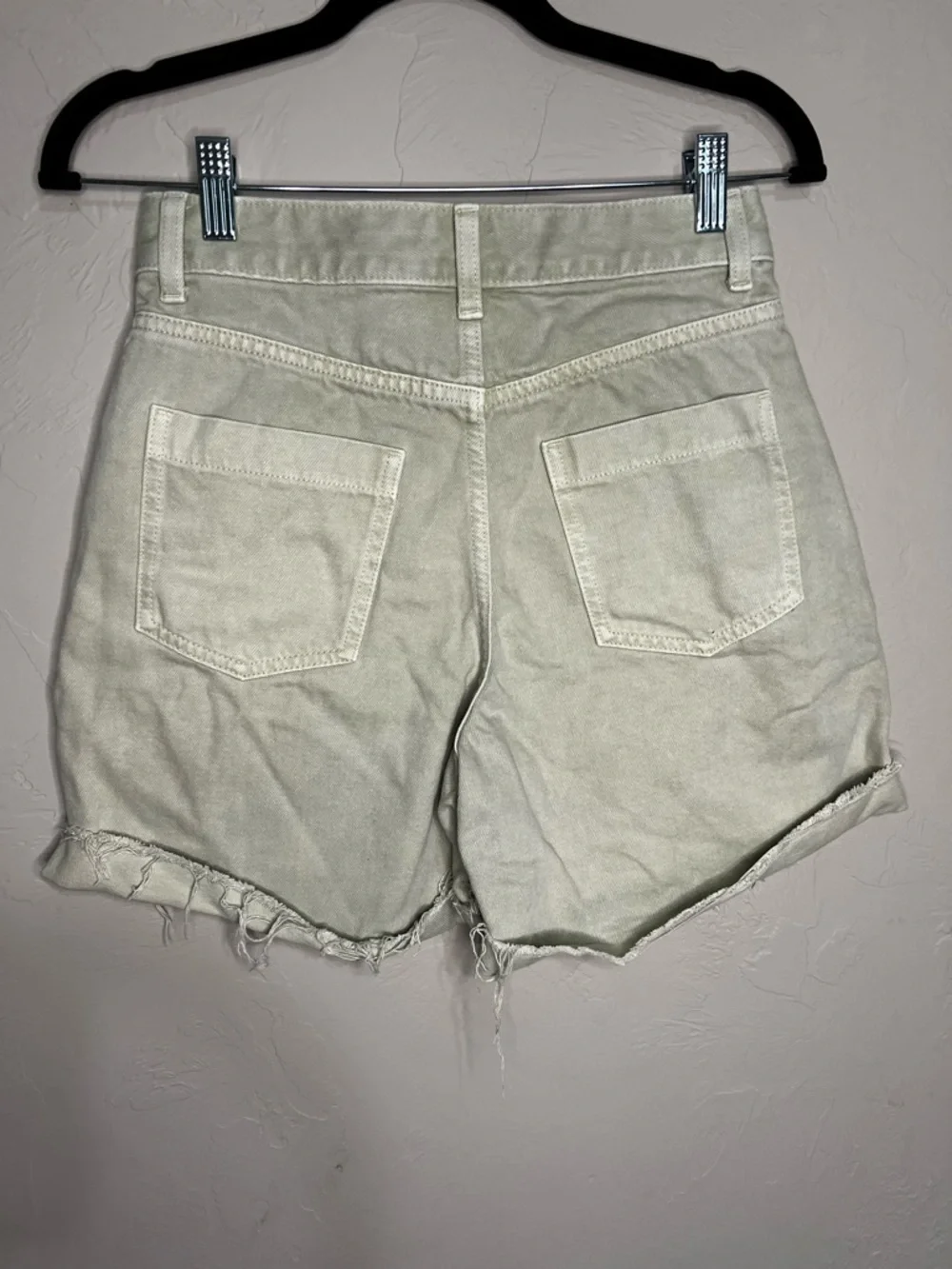 Zara‎ Ultra High-Rise Light Green Utility Denim Shorts